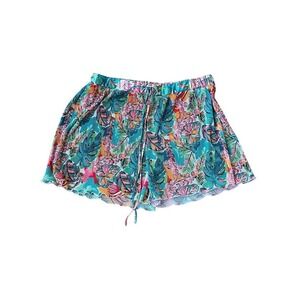 Jess‎ Lea Pleated Tropical Floral Print Drawstring Lounge Shorts Women's 2X